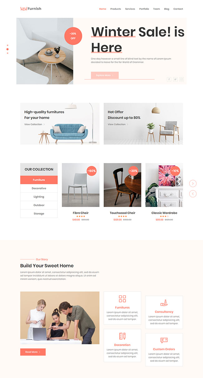 家具办公桌椅企业官网模板 HTML5模板网页
